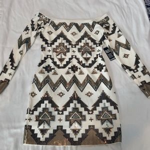 Express along Sleeve, Off Shoulder Dress